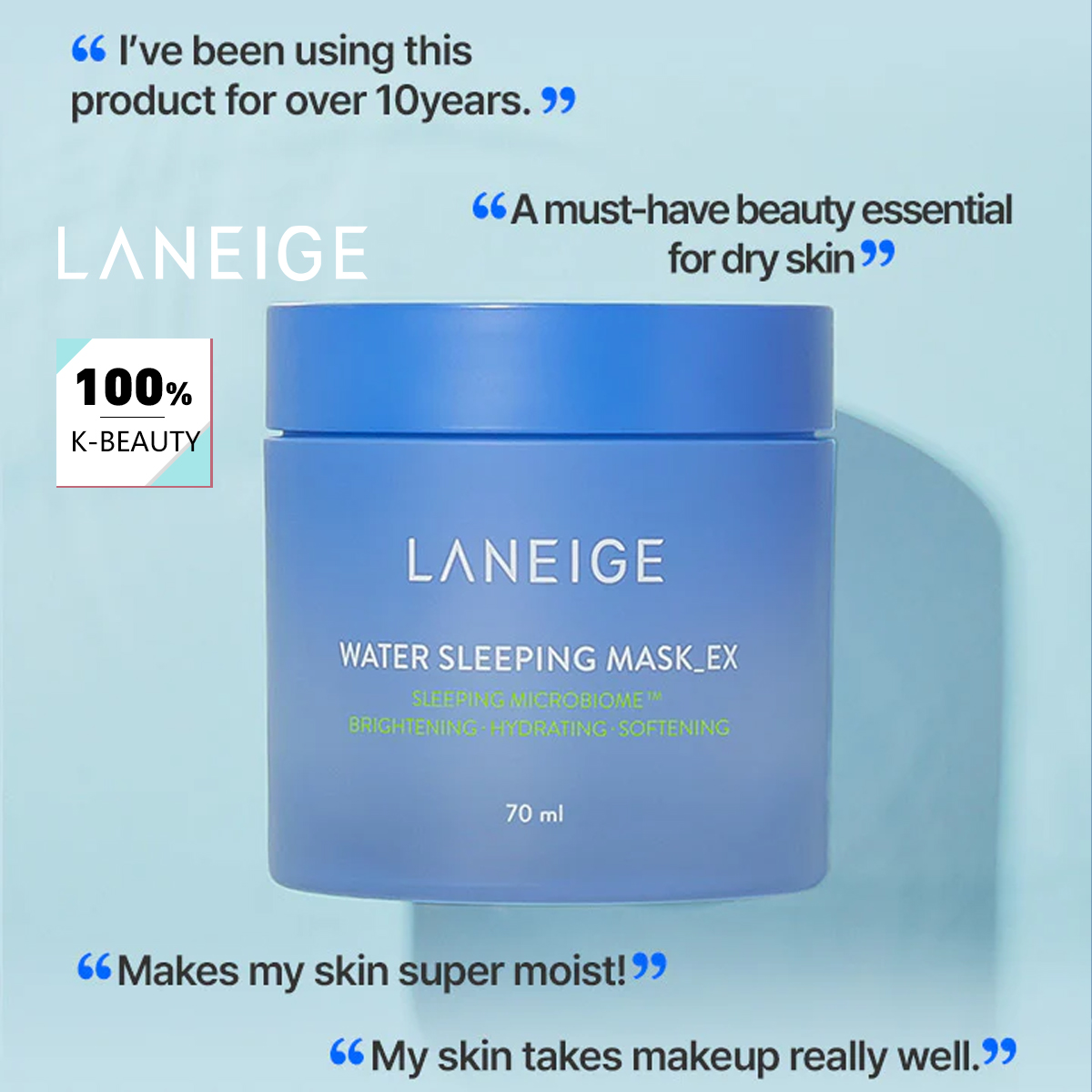 Skincare Laneige - LANEIGE วอเตอร์สลีปปิ้งมาส์ก 70 มล., ให้ความชุ่มชื้นข้ามคืน, บำรุงผิวล้ำลึก,